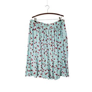 Torrid Retro Chic Midi Challis Pull On Skirt Aqua Cherry Print App. 2X SEE DESC
